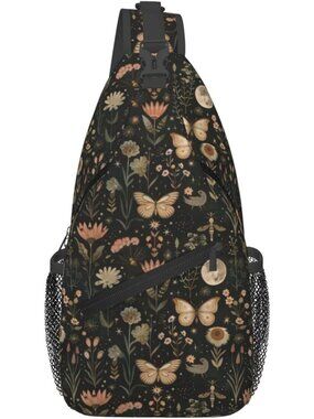 🎃Women's Black Green Sling Bag Butterfly Goth Vintage Tarot Hiking Daypack Bag
